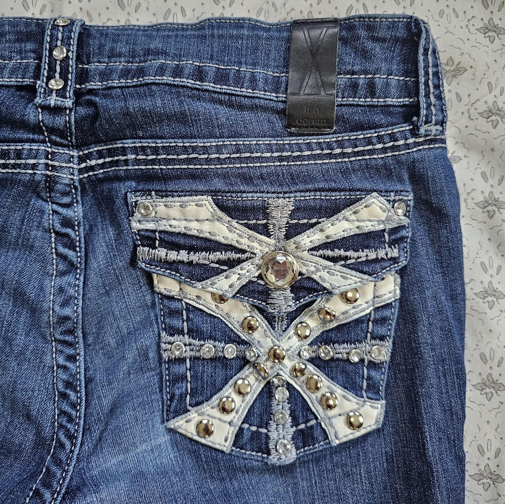 Ten Denim Embroidered Bling Pocket Jeans